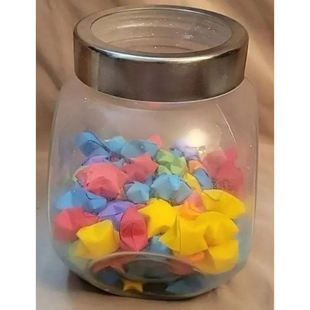 Glass Storage Jar with Handmade Origami Stars in Various Colors